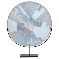 Landscape Blue on Blue II, Aqua & Pink Glass Sculptural Plate by Kate Jones