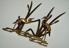 Landscape Crane Birds in Bronze and Brass Wall Decoration, 1960s