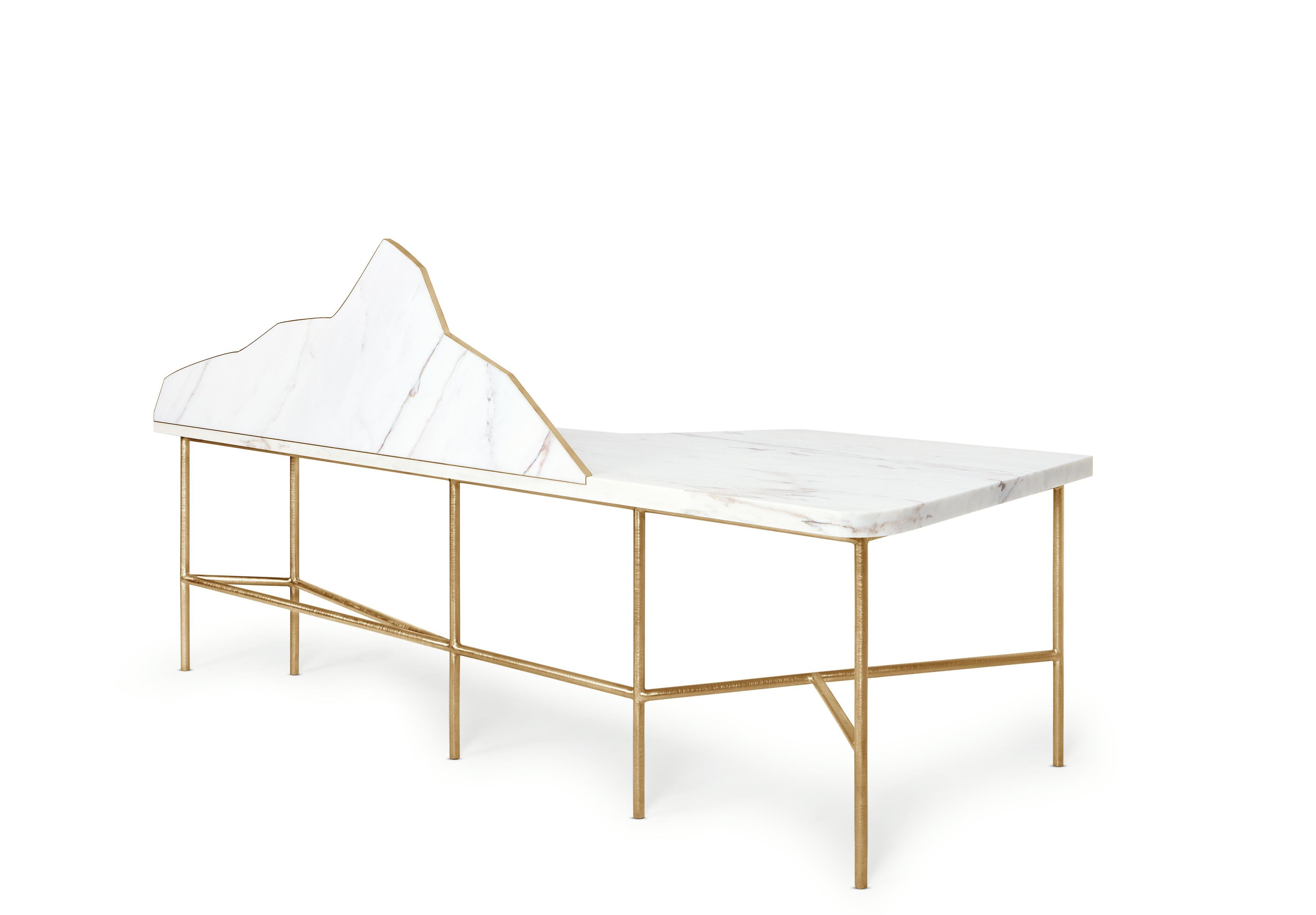 Landscape Desk by Ginger & Jagger
Dimensions: D 90 x W 240 x H 24 cm. 
Materials: Estremoz Rose stone and brass.
Finish: Body in Estremoz Rose stone; metal in Brass in Brushed finishing.

This product is suitable for custom size. This product is