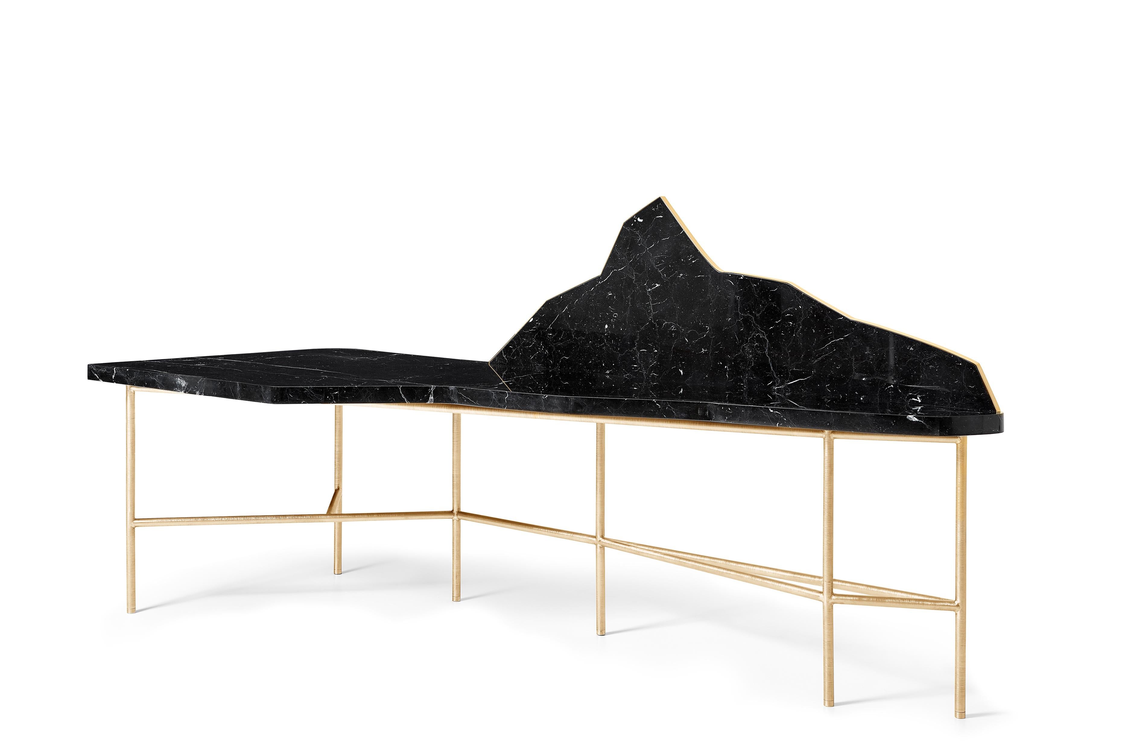 Landscape Desk by Ginger & Jagger
Dimensions: D 90 x W 240 x H 24 cm. 
Materials: Negro Marquina marble and brass.
Finish: Top and Screen in Negro Marquina marble in polished finishing and with Top and Screen in Amara Ebony in polished