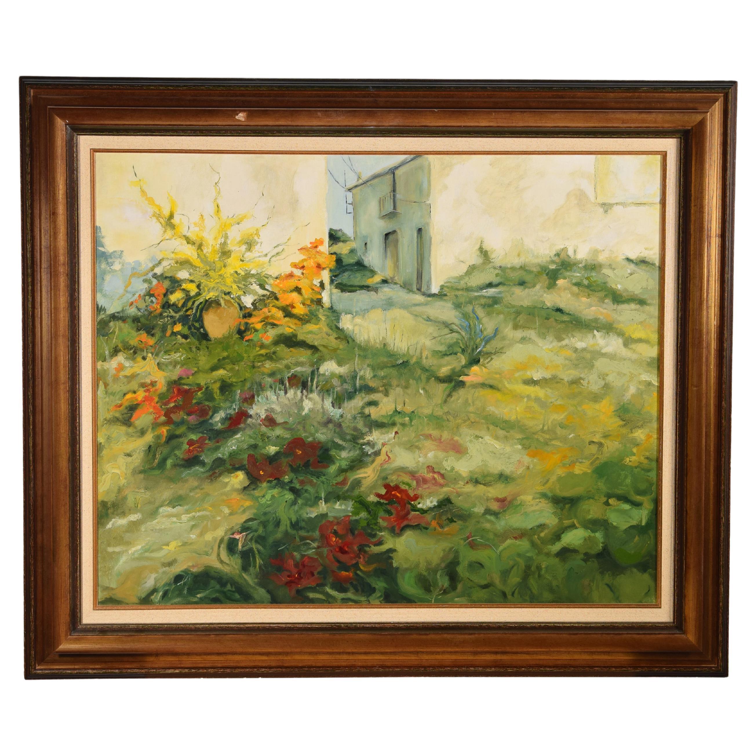 Landschaft, "Geranien". Öl auf Leinwand. Spanish School, 1999.