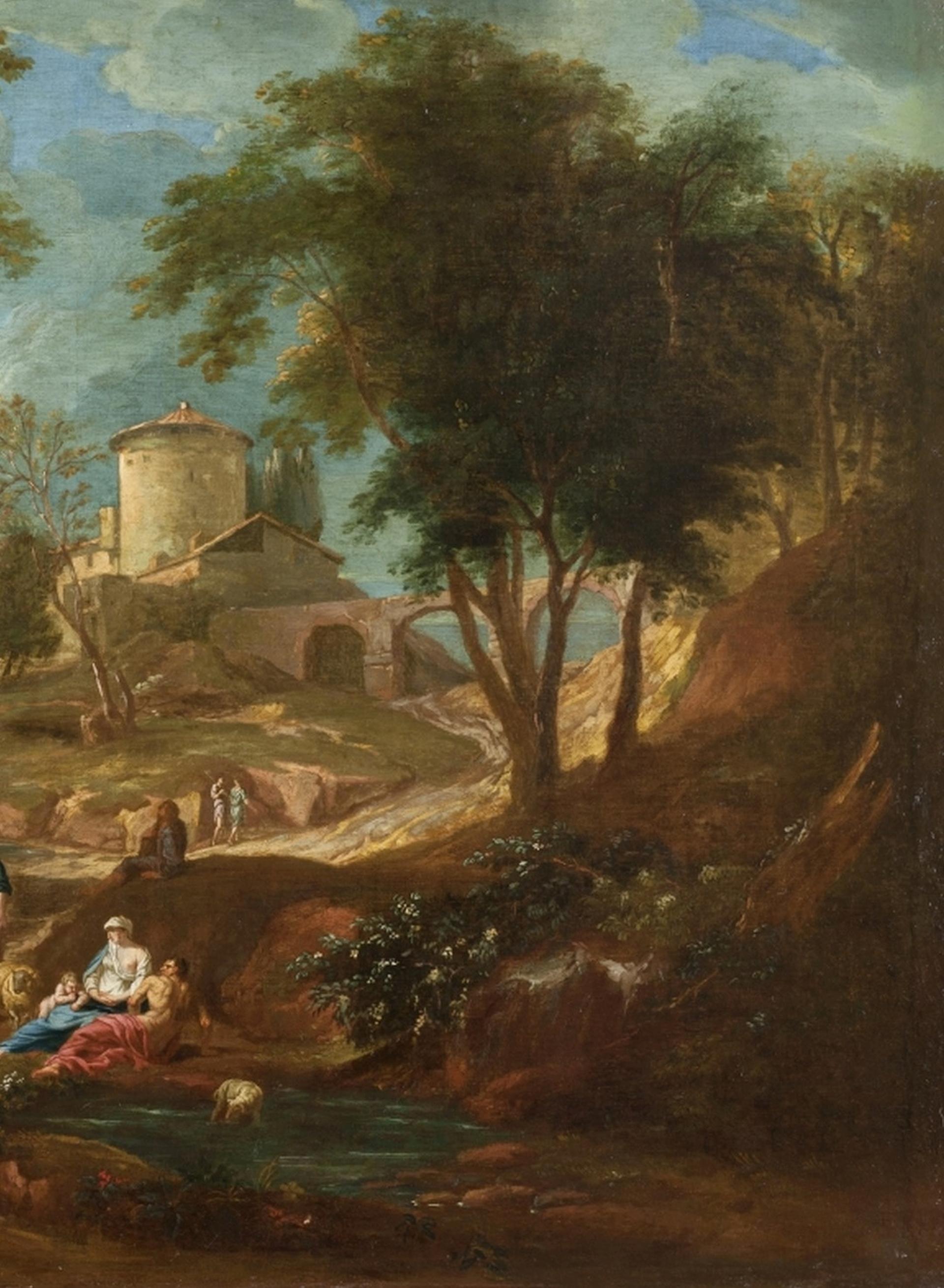 Landscape, Giuseppe Bison 18th Century Oil on Canvas Landscape Painting In Good Condition In Sanremo, IT