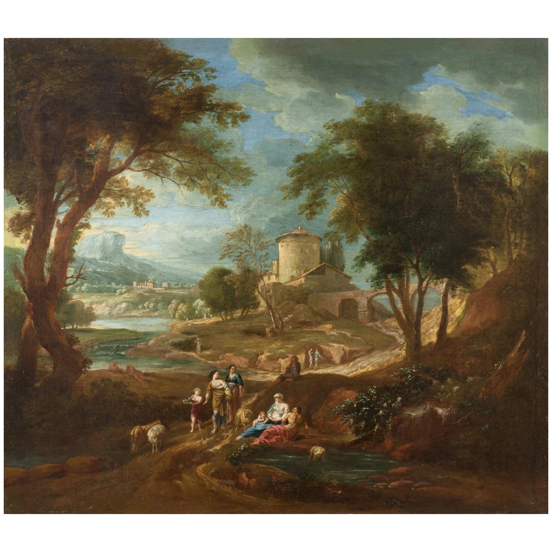 Landscape, Giuseppe Bison 18th Century Oil on Canvas Landscape Painting