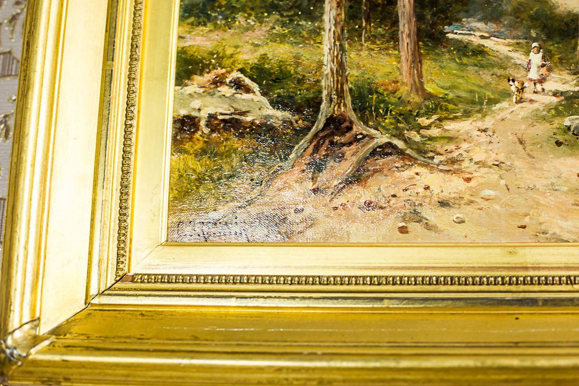 19th Century Landscape in a Golden Frame, Signed by Carl Brennir