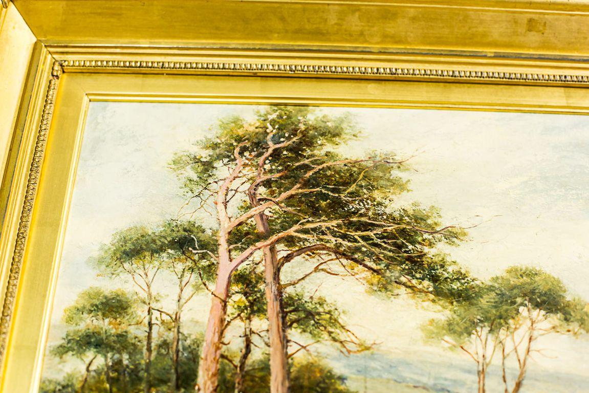 Canvas Landscape in a Golden Frame, Signed by Carl Brennir
