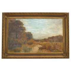 Hand-Painted Victorian Landscape in a Meadow, Late 20th Century