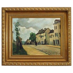Hand-Painted Victorian Landscape in a Rural Village, Late 20th Century