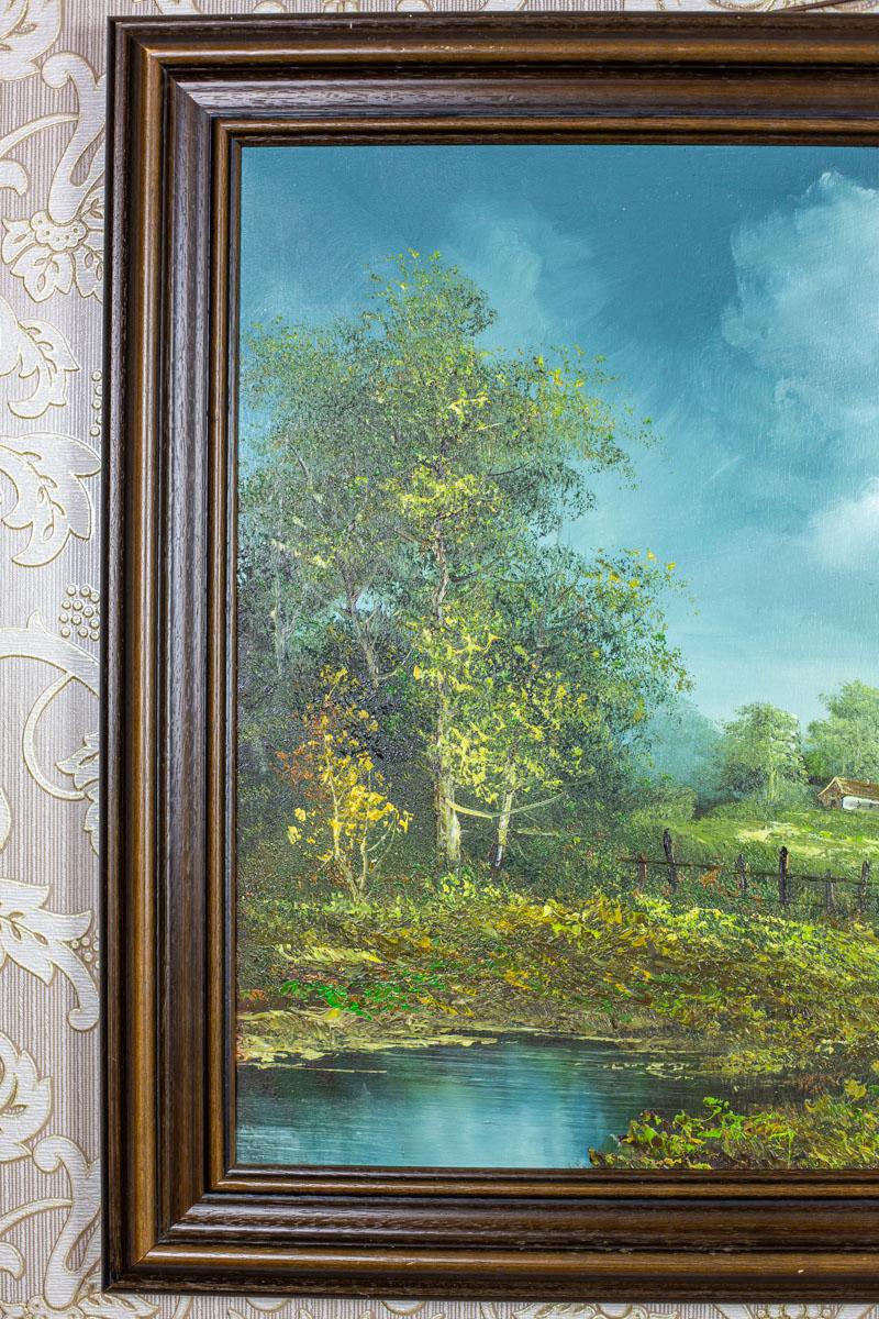 Canvas Landscape in an Oak Frame, after circa 1945 For Sale