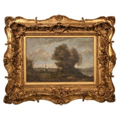 Landscape in the Style of Camille COROT with Rococo-Style Frame, 19th century