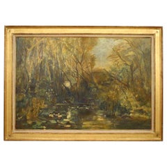 Monlandschaft Hand-Painted Landscape, Biedermeier, Late 20th Century