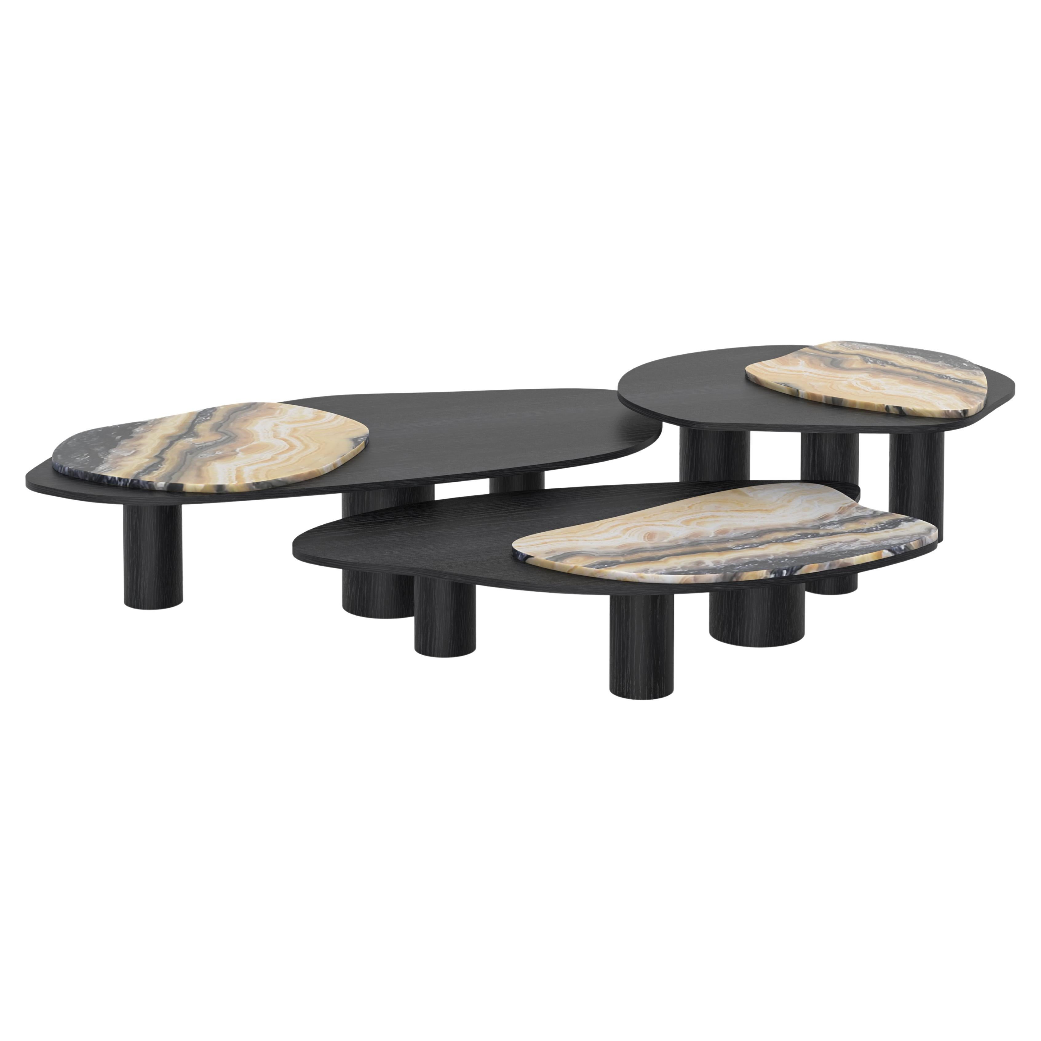Landscape Nesting Couchtische 3er Set, Nilo Onyx, Eiche, Handgefertigt von Greenapple