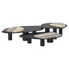 Set di 3 tavolini nidificanti Landscape, Nilo Onyx, Oak, fatti a mano da Greenapple