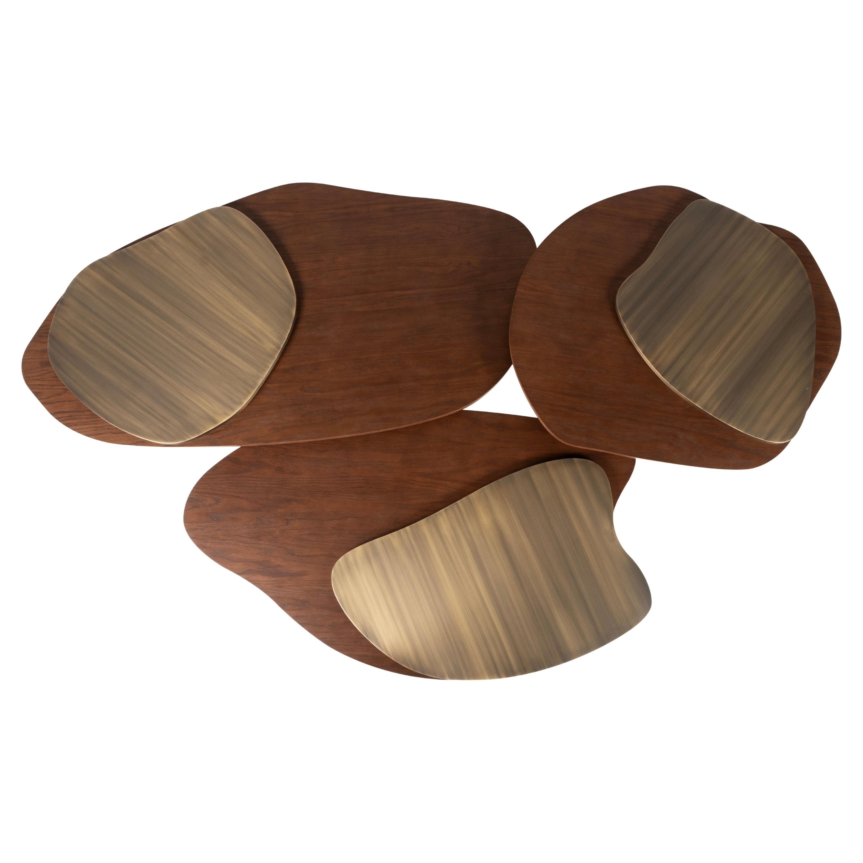 Landscape Nesting Couchtische 3er-Set, Nussbaum, oxidiertes Messing, Greenapple (Portugiesisch) im Angebot