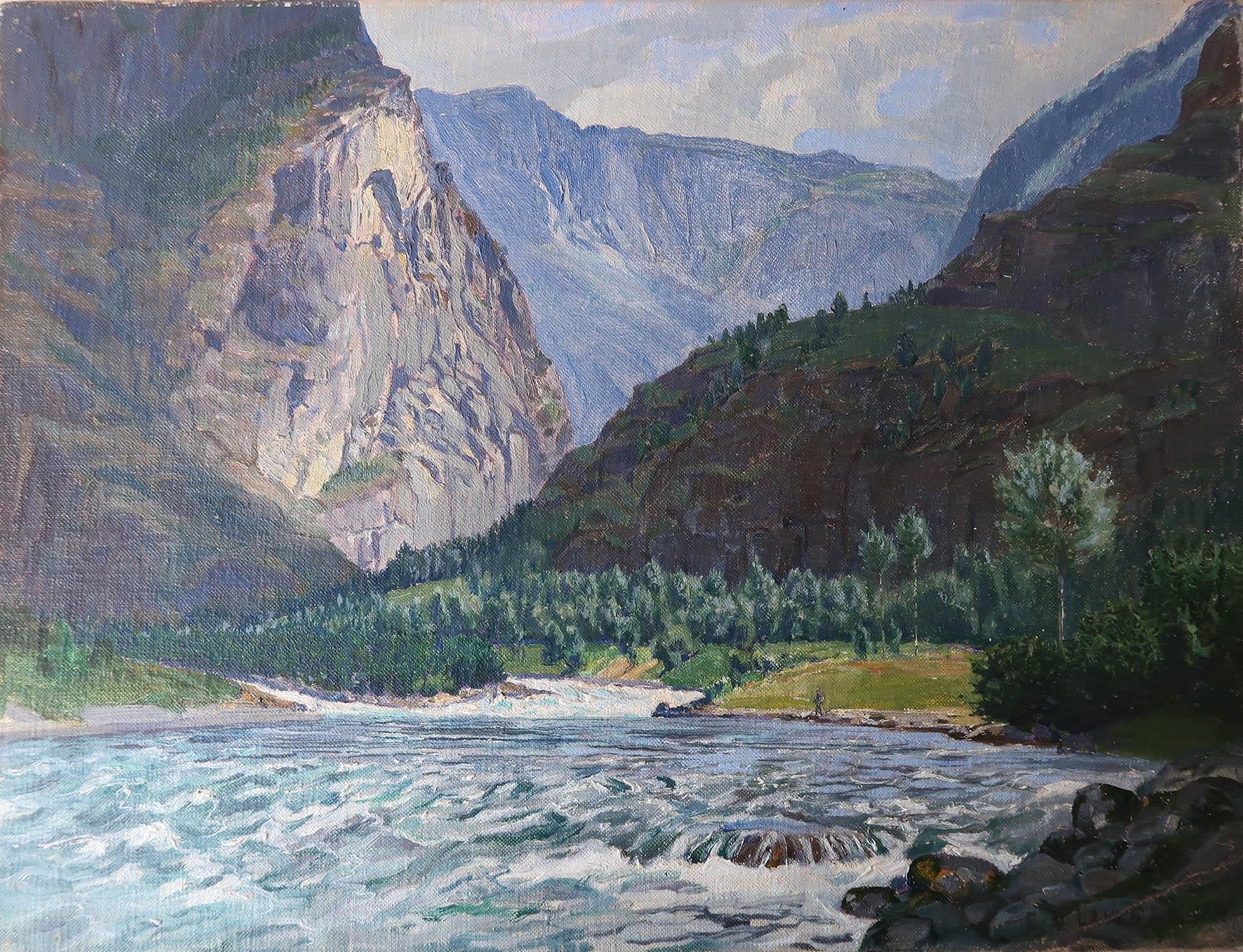 Lovely oil painting of a landscape probably in Norway

By a very good artist

Amazing colours. 

On canvas laid on artists board

Signed Bottom right

The painted surface is slightly scratched in the signature area.

Unframed.

       