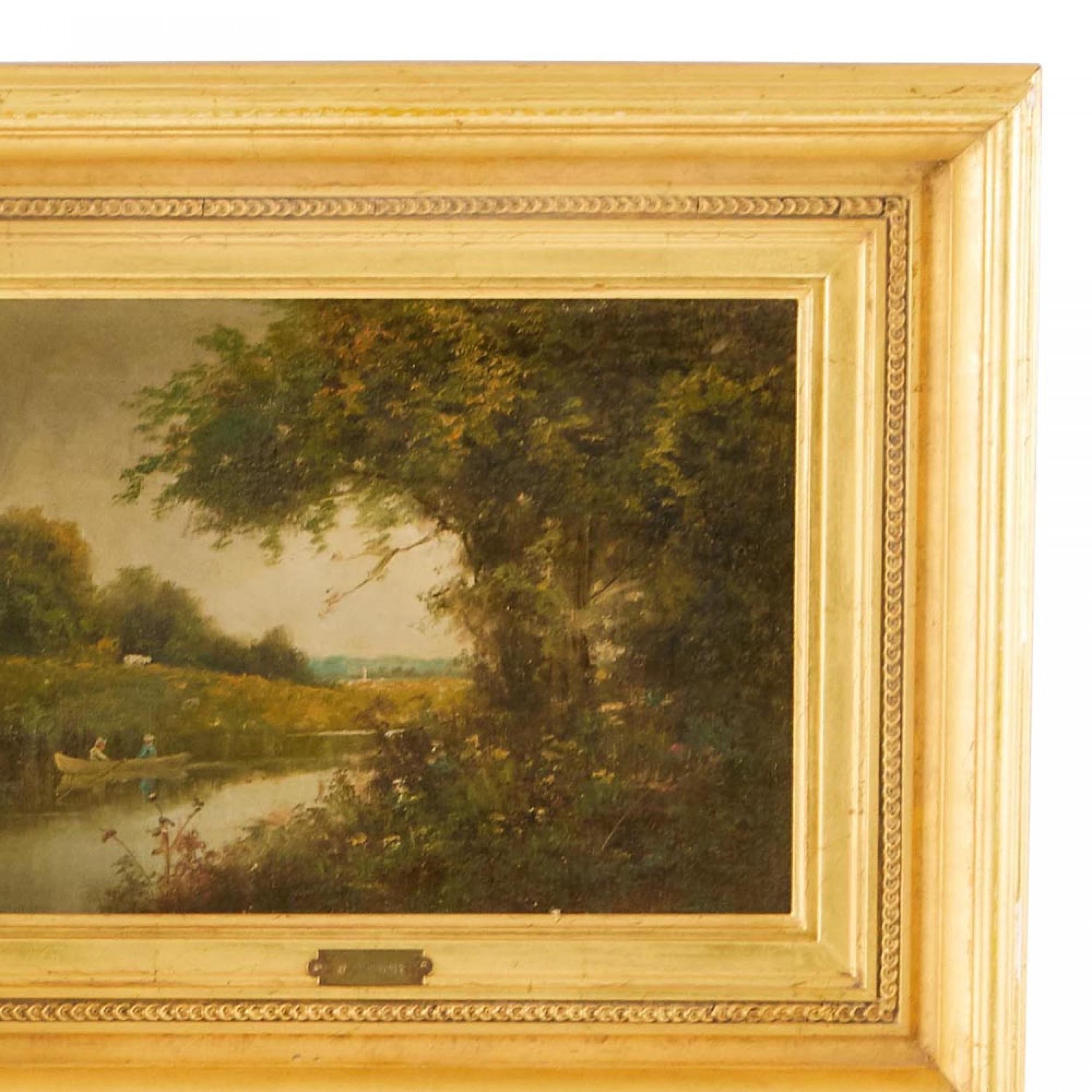 Landschaft einer pastoralen Szene mit Ruderern (Britisch) im Angebot