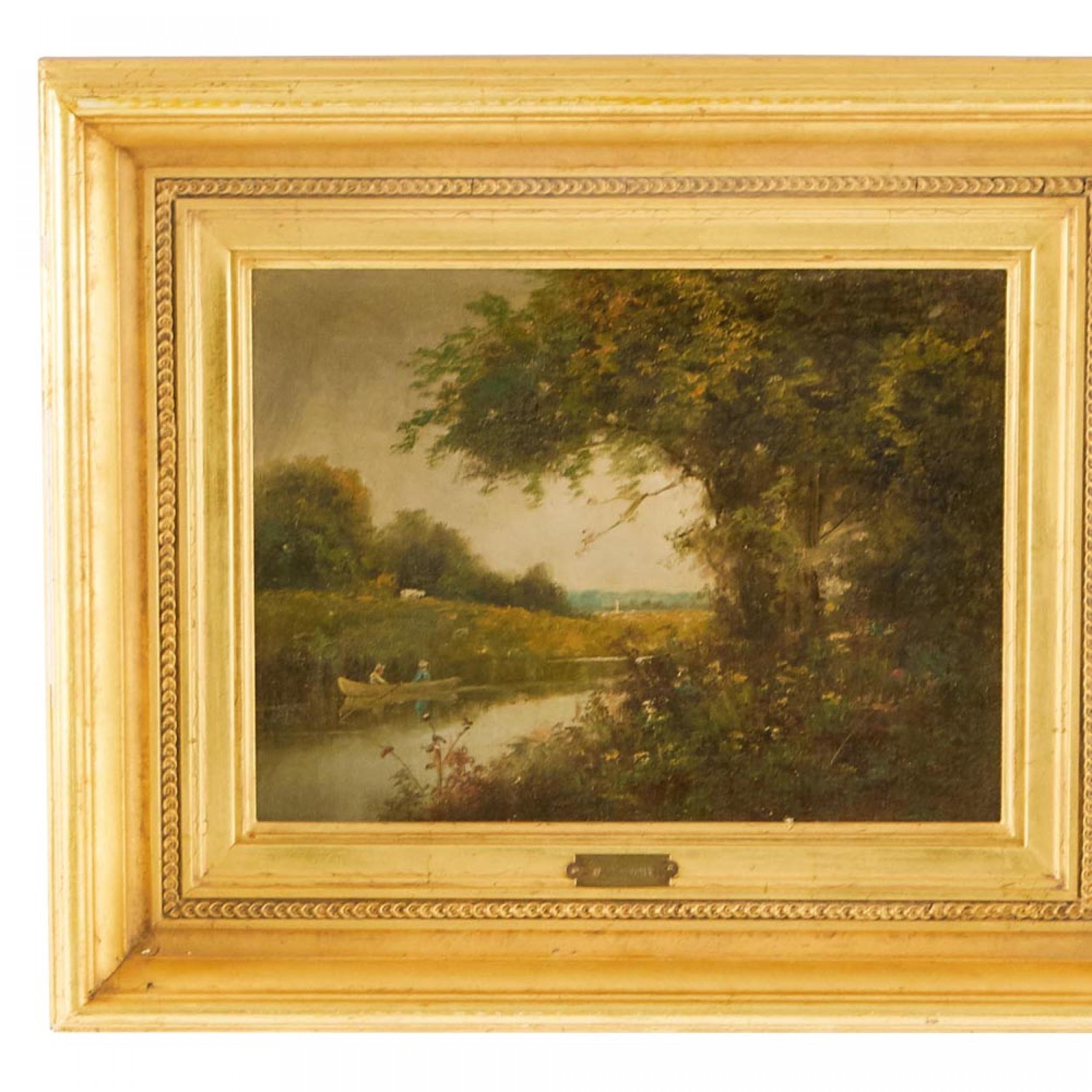 Landschaft einer pastoralen Szene mit Ruderern (Handgeschnitzt) im Angebot