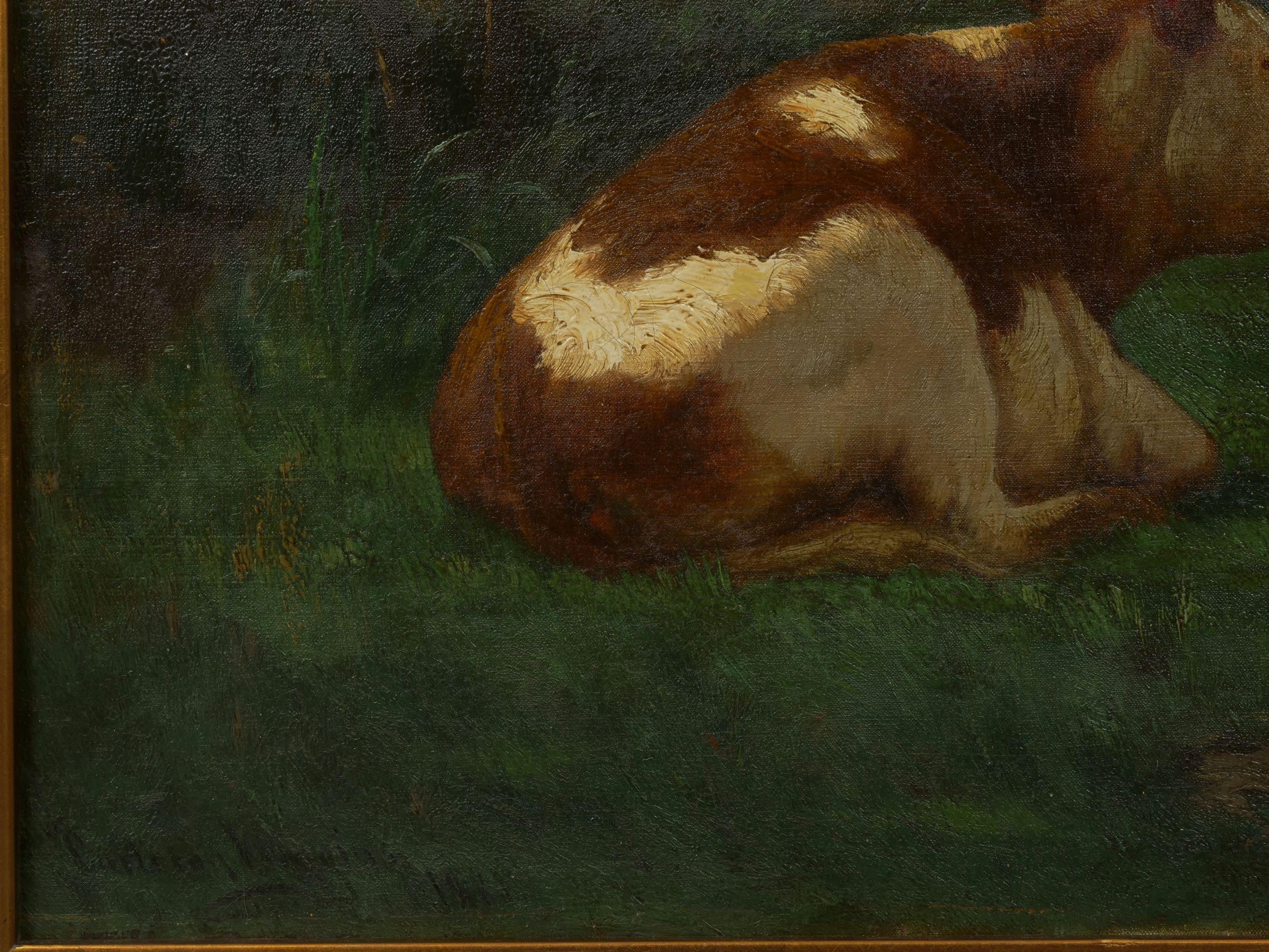 “Landscape of a Resting Bull” Oil Painting by John Carleton Wiggins 1