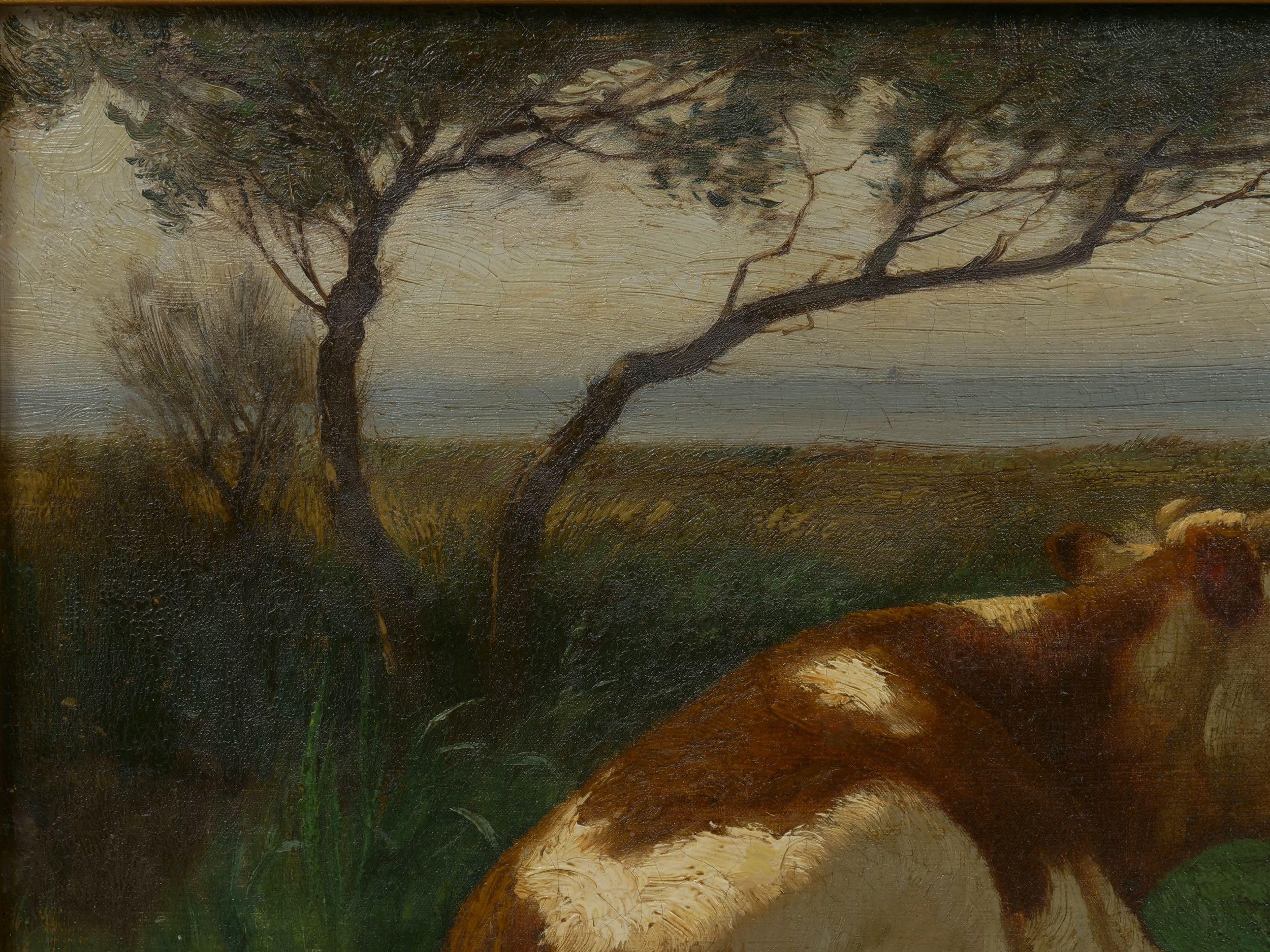 “Landscape of a Resting Bull” Oil Painting by John Carleton Wiggins 2