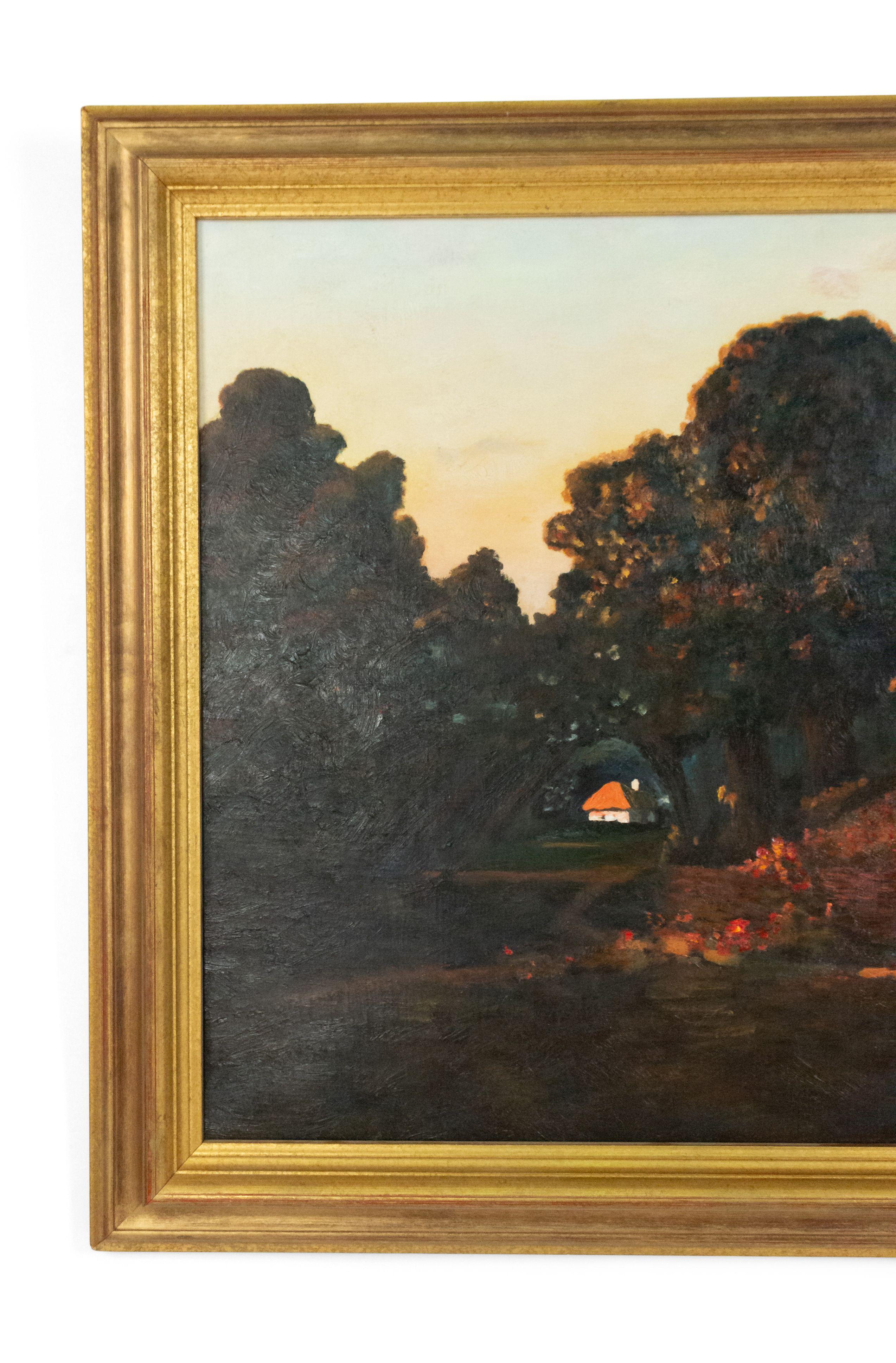 Landschaft der Häuser in den Wäldern (Biedermeier) im Angebot
