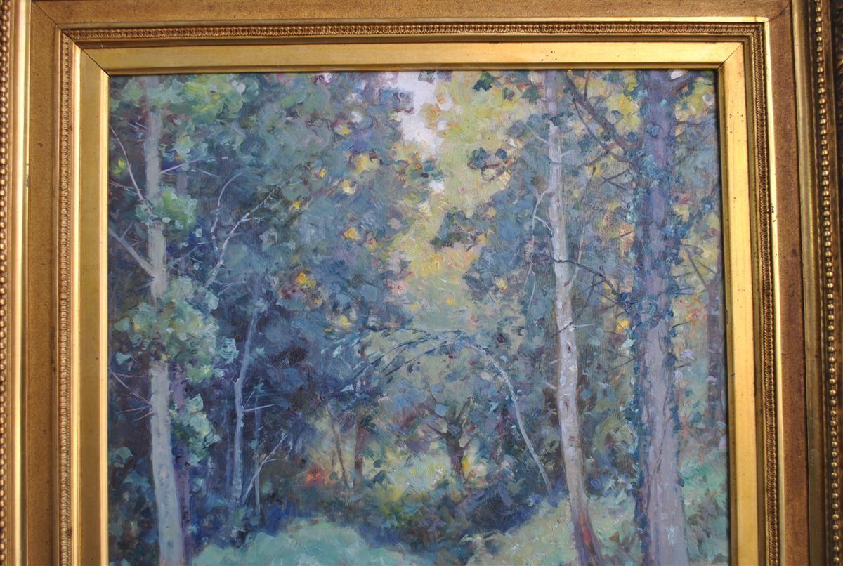 Landschaft von Ariege Regagnon Albert (1874-1961), die die Umgebung von Sentarailles darstellt, datiert 1951. Ölgemälde der französischen Schule auf Leinwand.