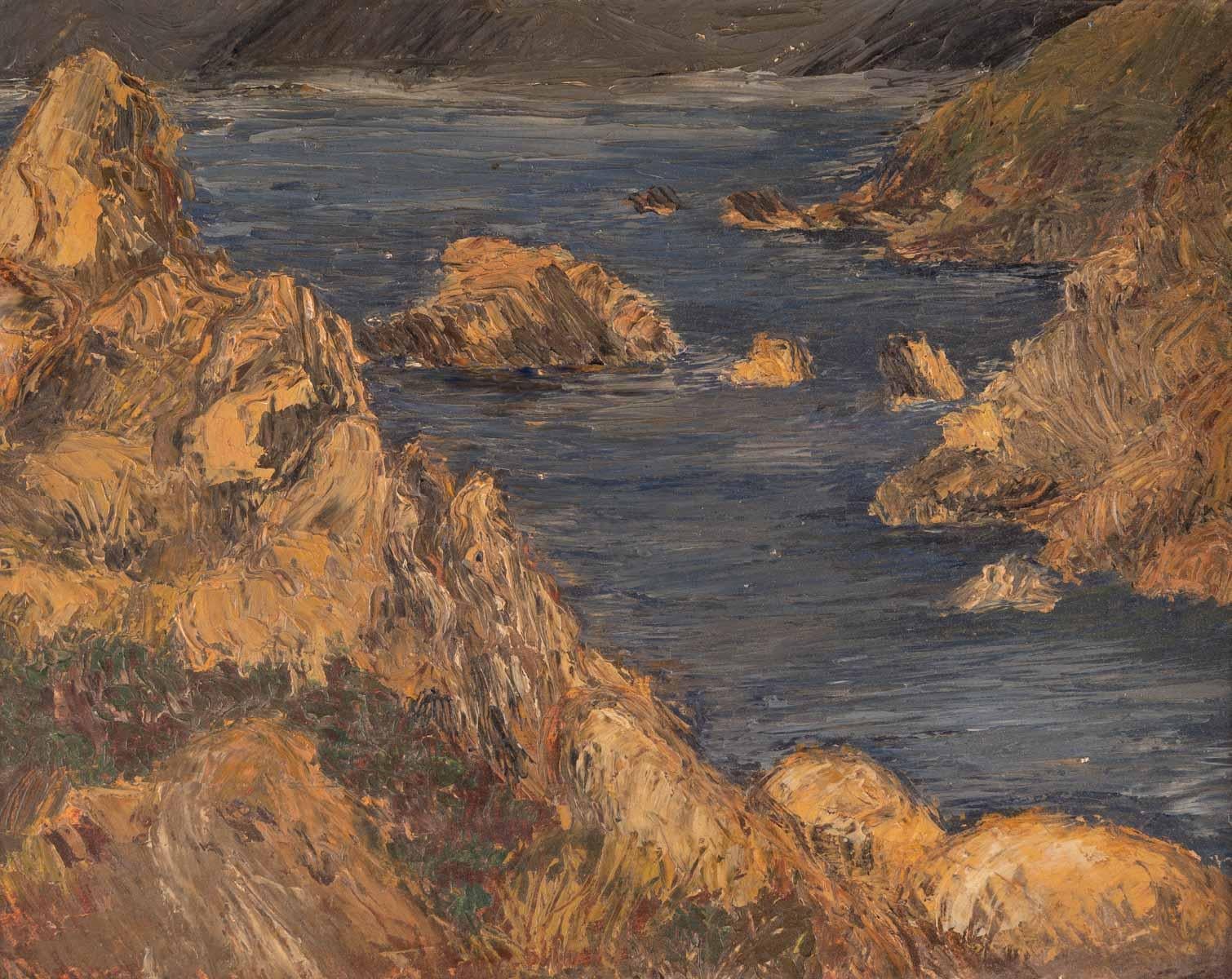 Landscape of the cliffs, 20th century.
Painting on cardboard, framed
Evelyne Luez, Paris school.
Measures: H: 37 cm, W: 51 cm, D: 1.5 cm.