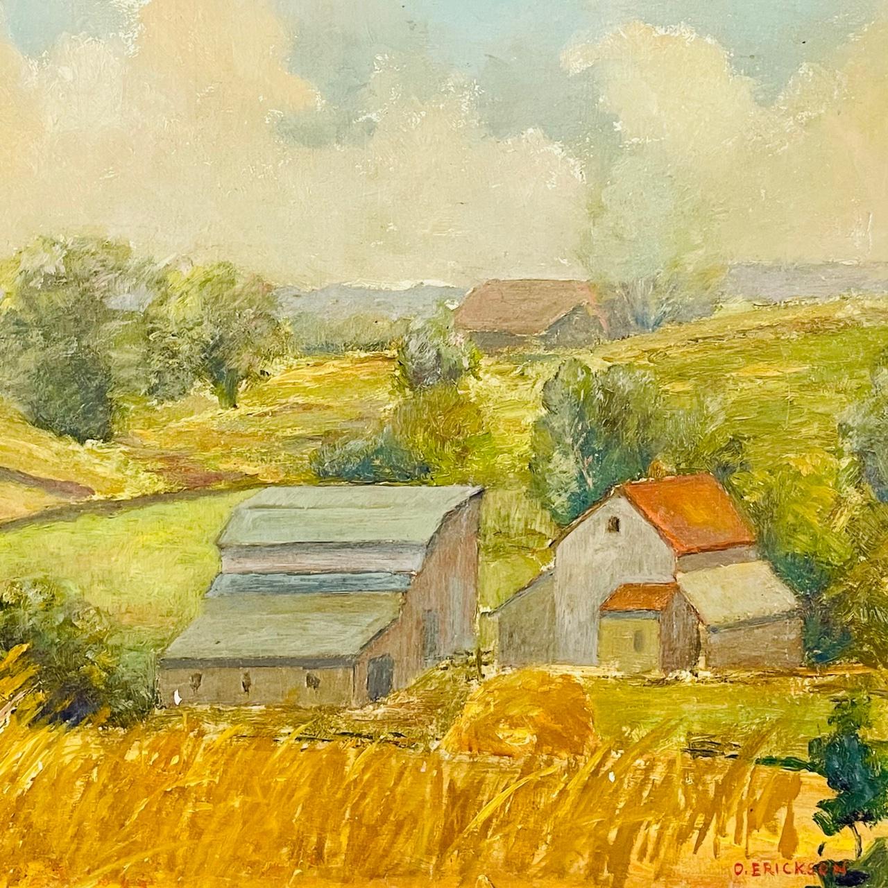 Prairie School Landscape Oil on Board Painting Signed O.Erickson