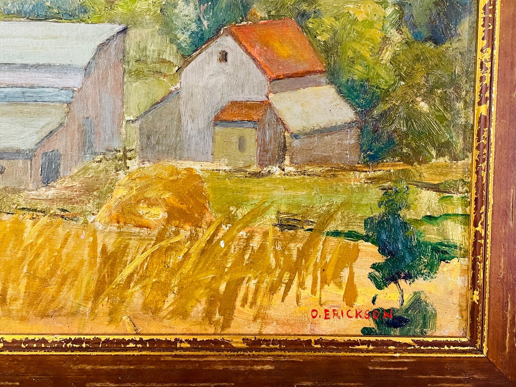 20th Century Landscape Oil on Board Painting Signed O.Erickson