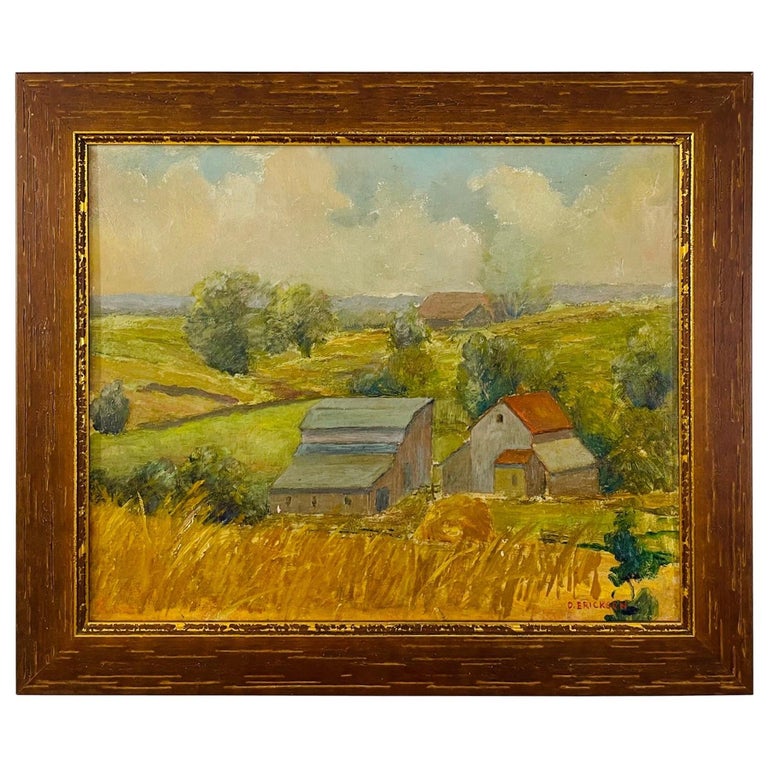 Landscape Oil on Board Painting Signed O.Erickson For Sale