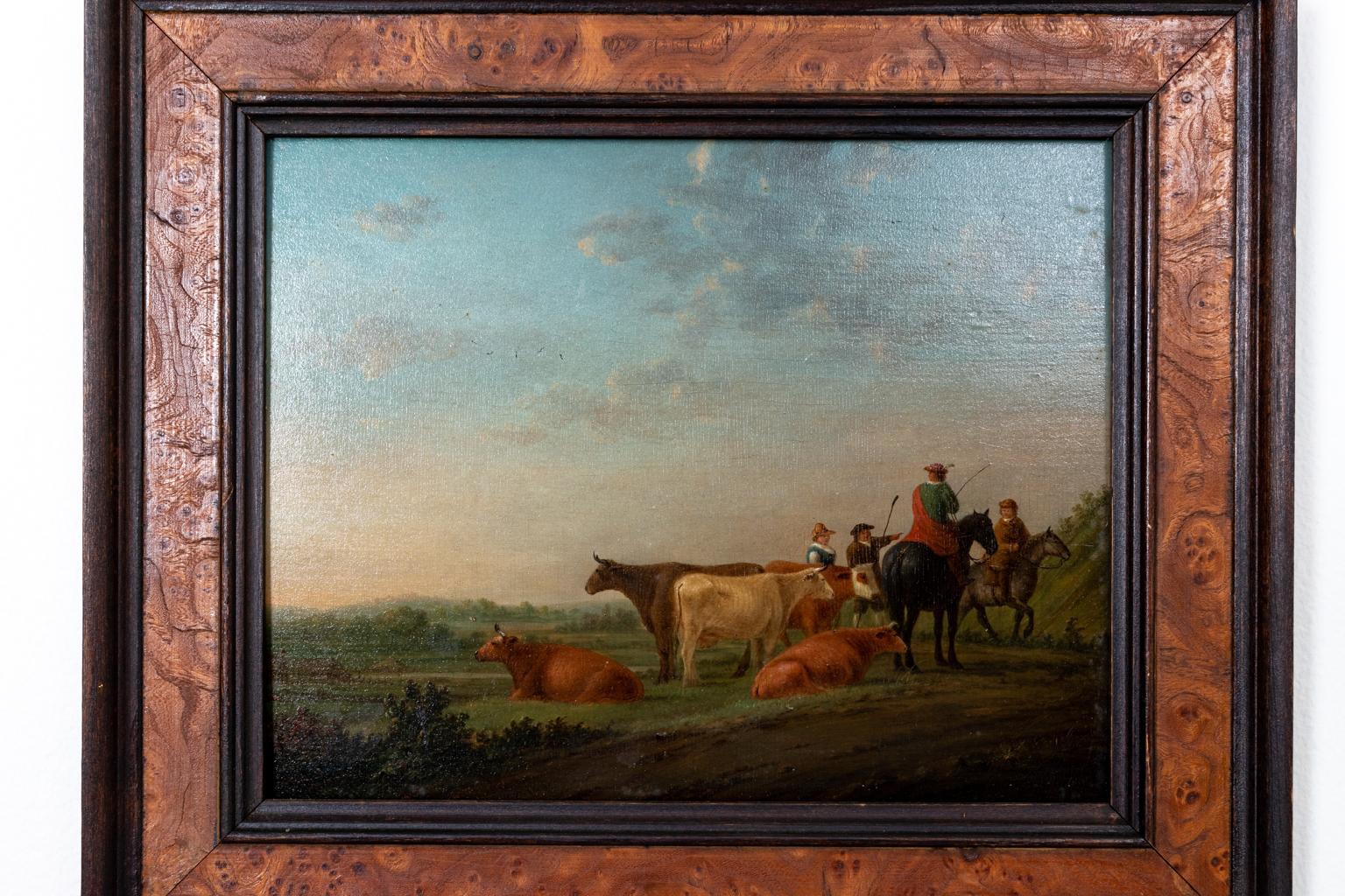 European Landscape Oil on Board with Cows