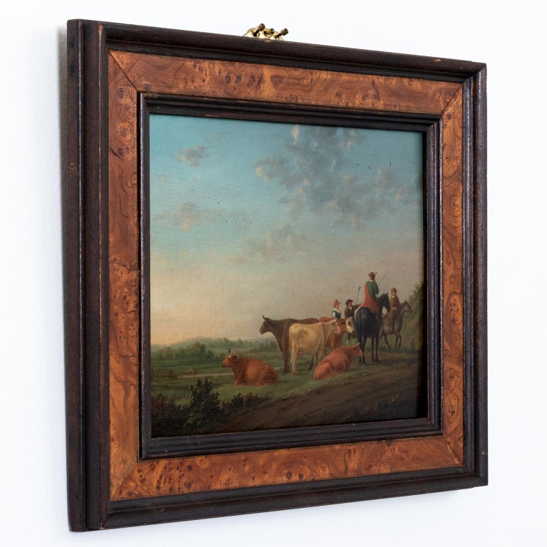 Early 19th Century Landscape Oil on Board with Cows