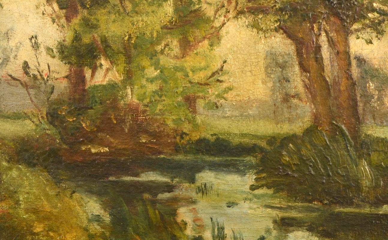 Landscape. Oil on canvas. XIX century. 
 Natural landscape or a garden, with a lake in the foreground, which presents a series of trees towards the center of it. Both the theme and the composition (clearly asymmetrical, and with a particular