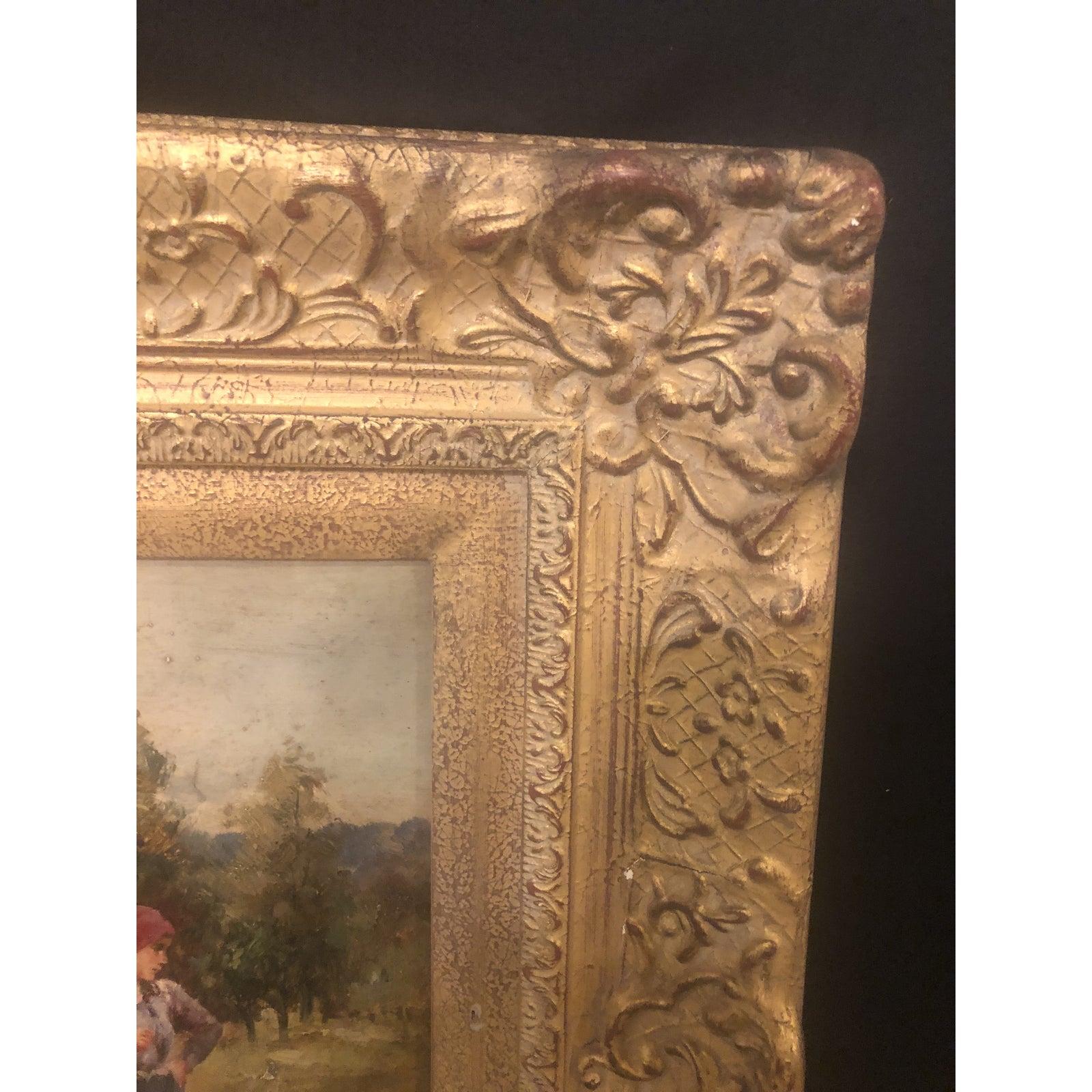 
Landscape Oil on Board Painting Signed C C Cooper (AMERICAN, 1856–1937) 
A beautiful oil on board landscape painting of a farmer girl working. The gilt frame is custom made and the painting is an inspiring piece of the simplicity and beauty of the