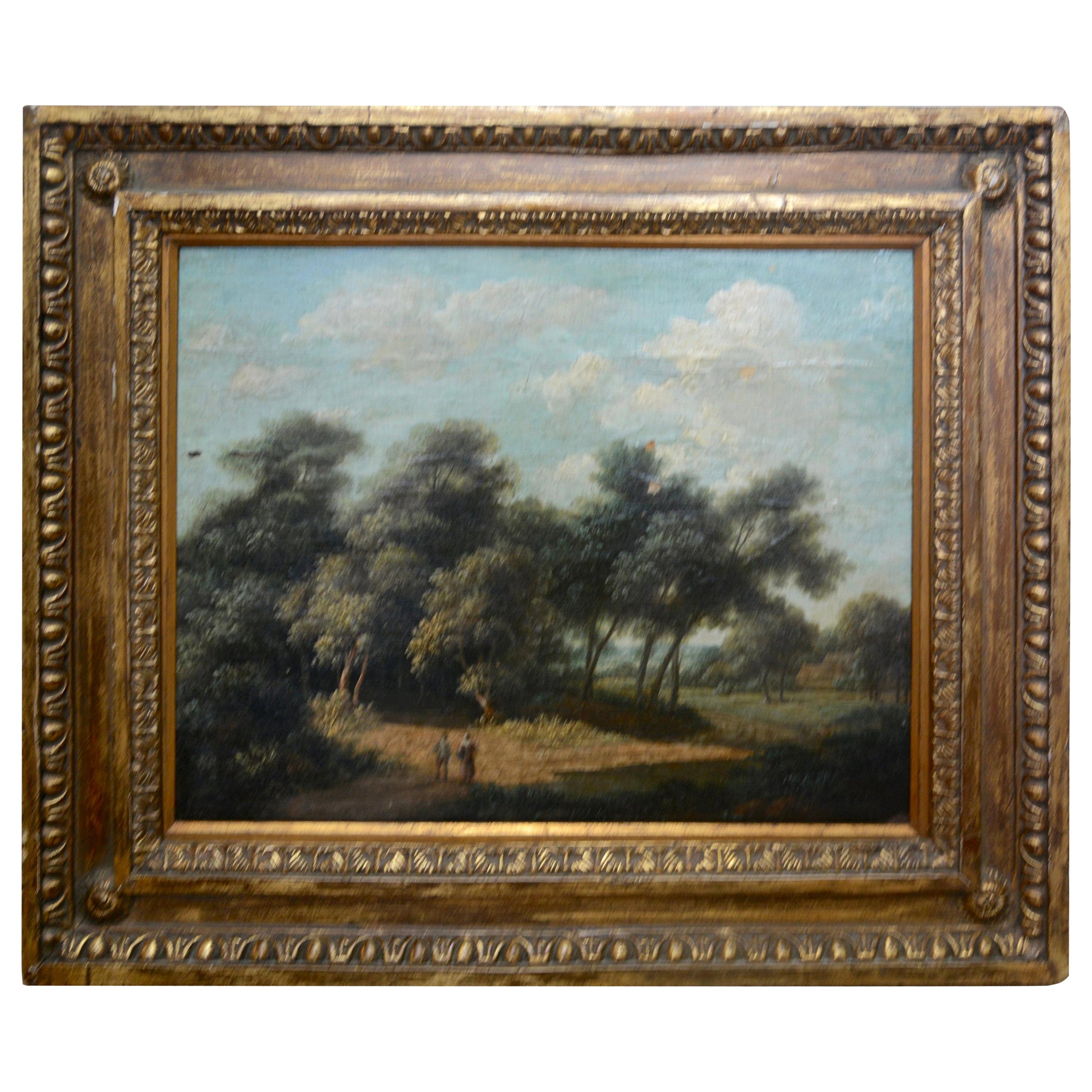 Landscape Oil on Wood Trees in the Woods by John Kensett For Sale