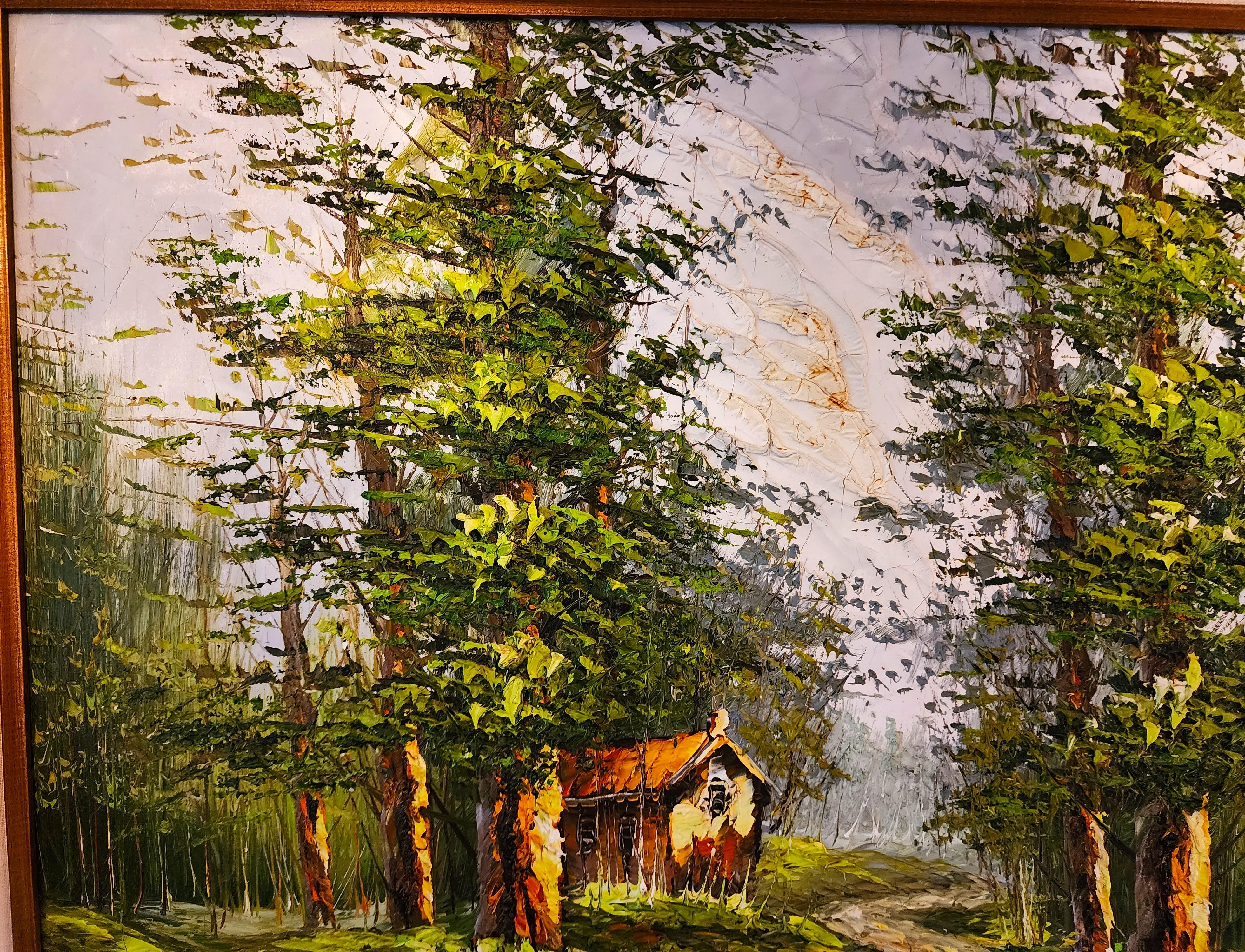 paisajes con cabañas al oleo