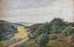Ölgemälde einer Landschaft mit Landstraße und Küstenlinie in der Ferne – 1920er Jahre