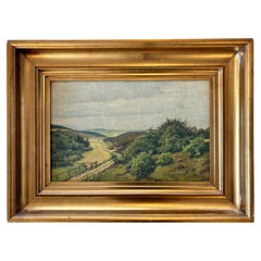Ölgemälde einer Landschaft mit Landstraße und Küstenlinie in der Ferne – 1920er Jahre