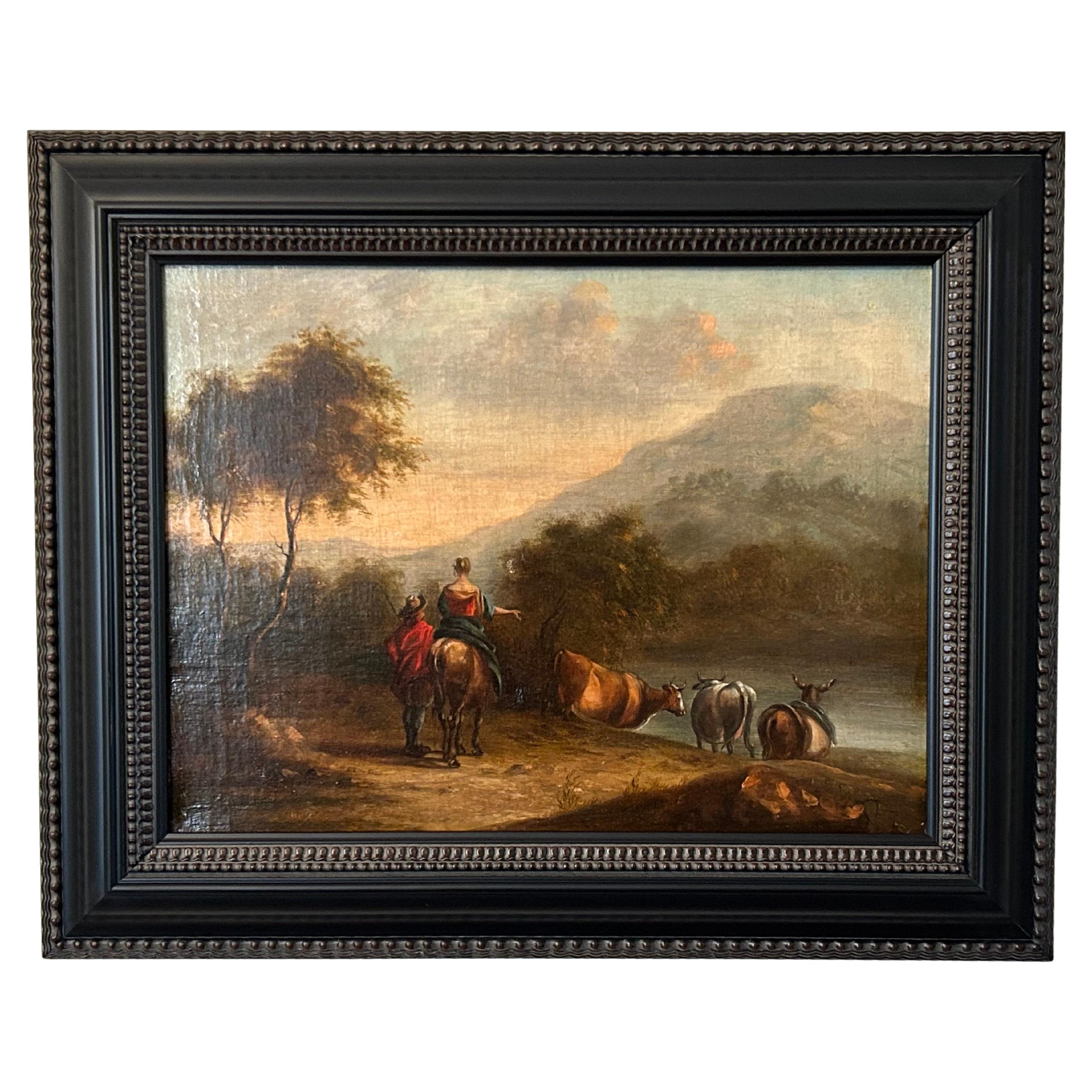 Landscape Painting, 18th Century, in the Manner of Nicolaes Berchem, (1620-1683)