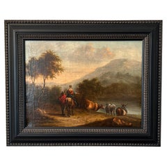 Peinture de paysage, XVIIIe siècle, à la manière de Nicolaes Berchem, (1620-1683) Peinture de paysage, XVIIIe siècle, à la manière de Nicolaes Berchem, (1620-1683)