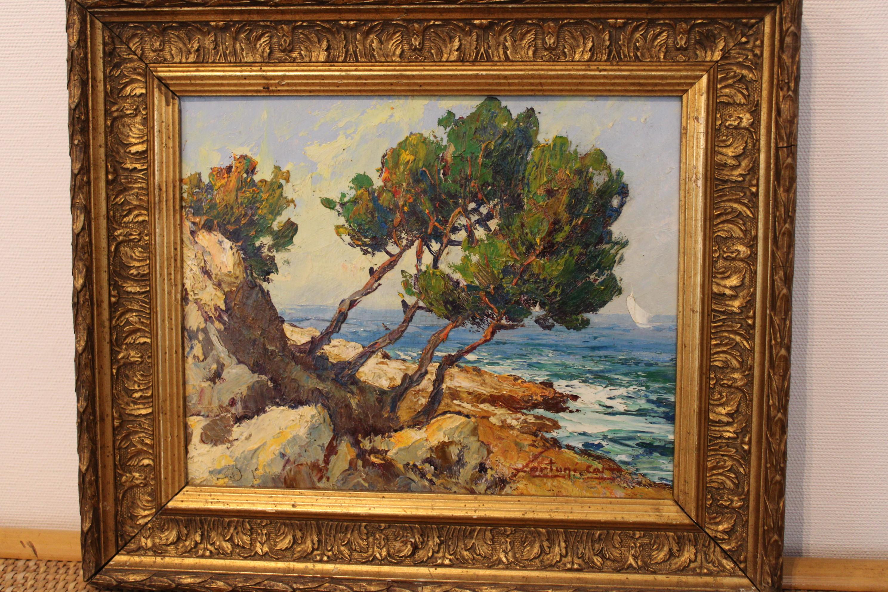 French Landscape painting by Fortune Car, France 20th century For Sale