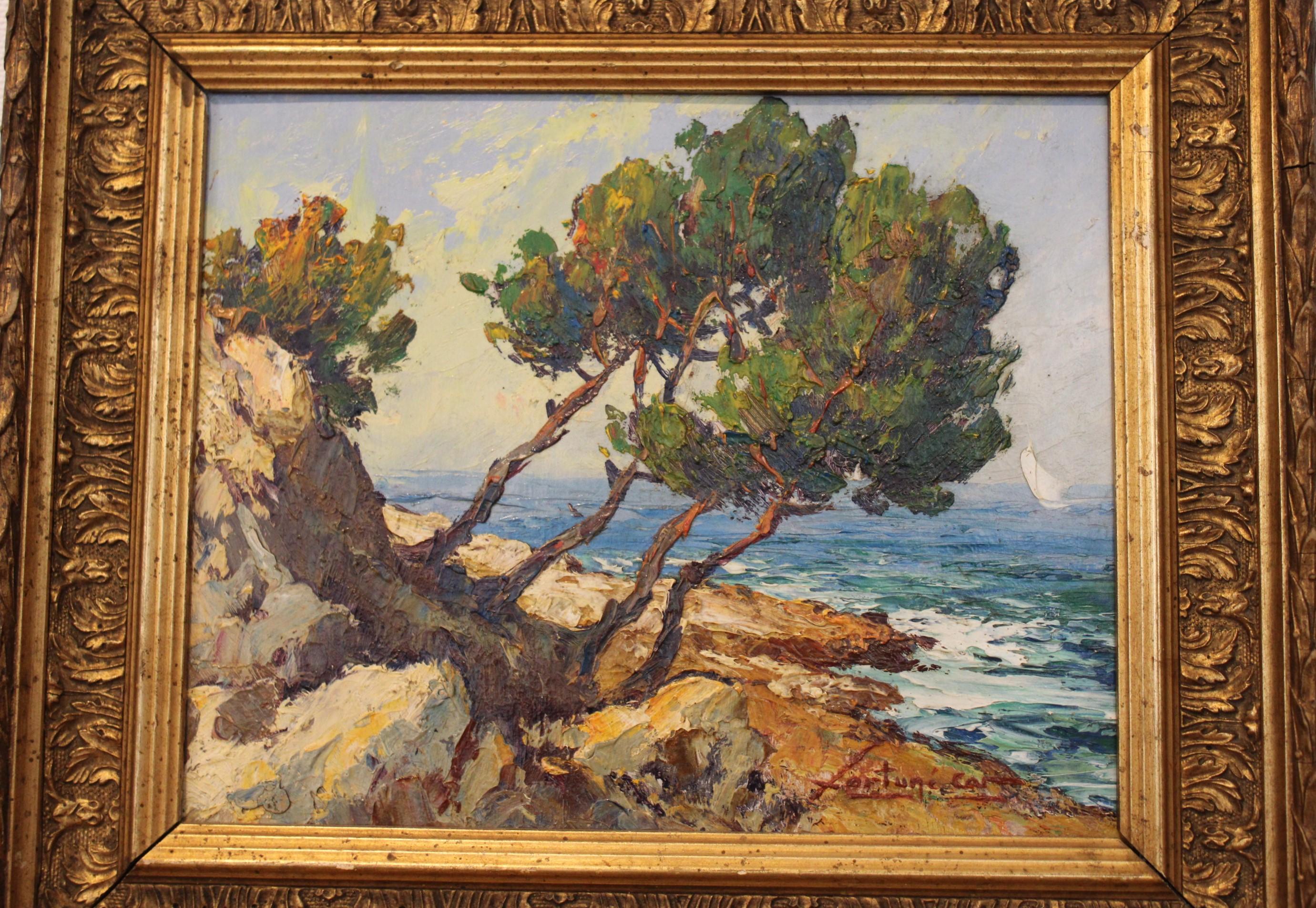 20th Century Landscape painting by Fortune Car, France 20th century For Sale