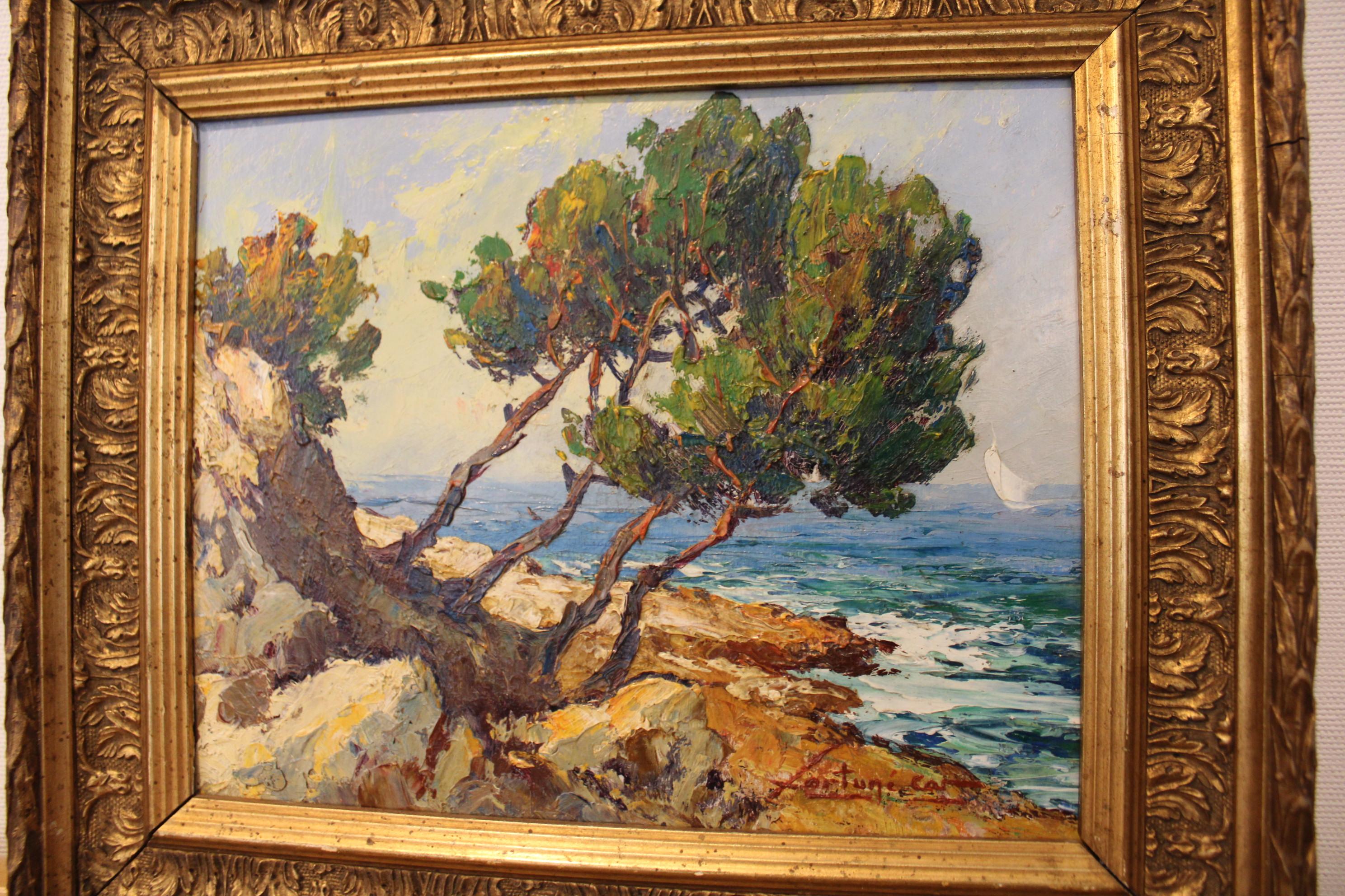 Paint Landscape painting by Fortune Car, France 20th century For Sale