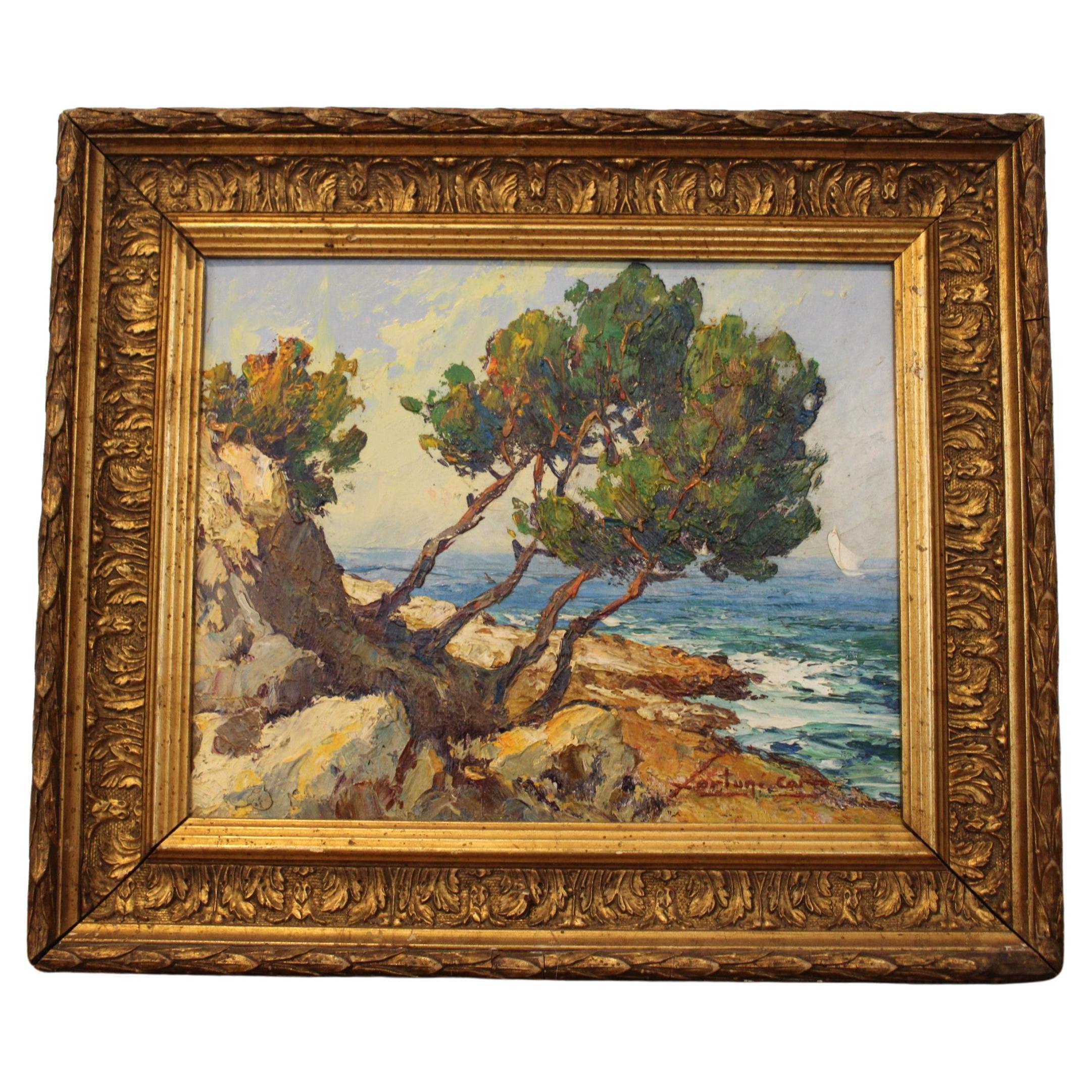 Landscape painting by Fortune Car, France 20th century For Sale