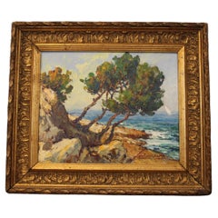 Vintage Landscape painting by Fortune Car, France 20th century