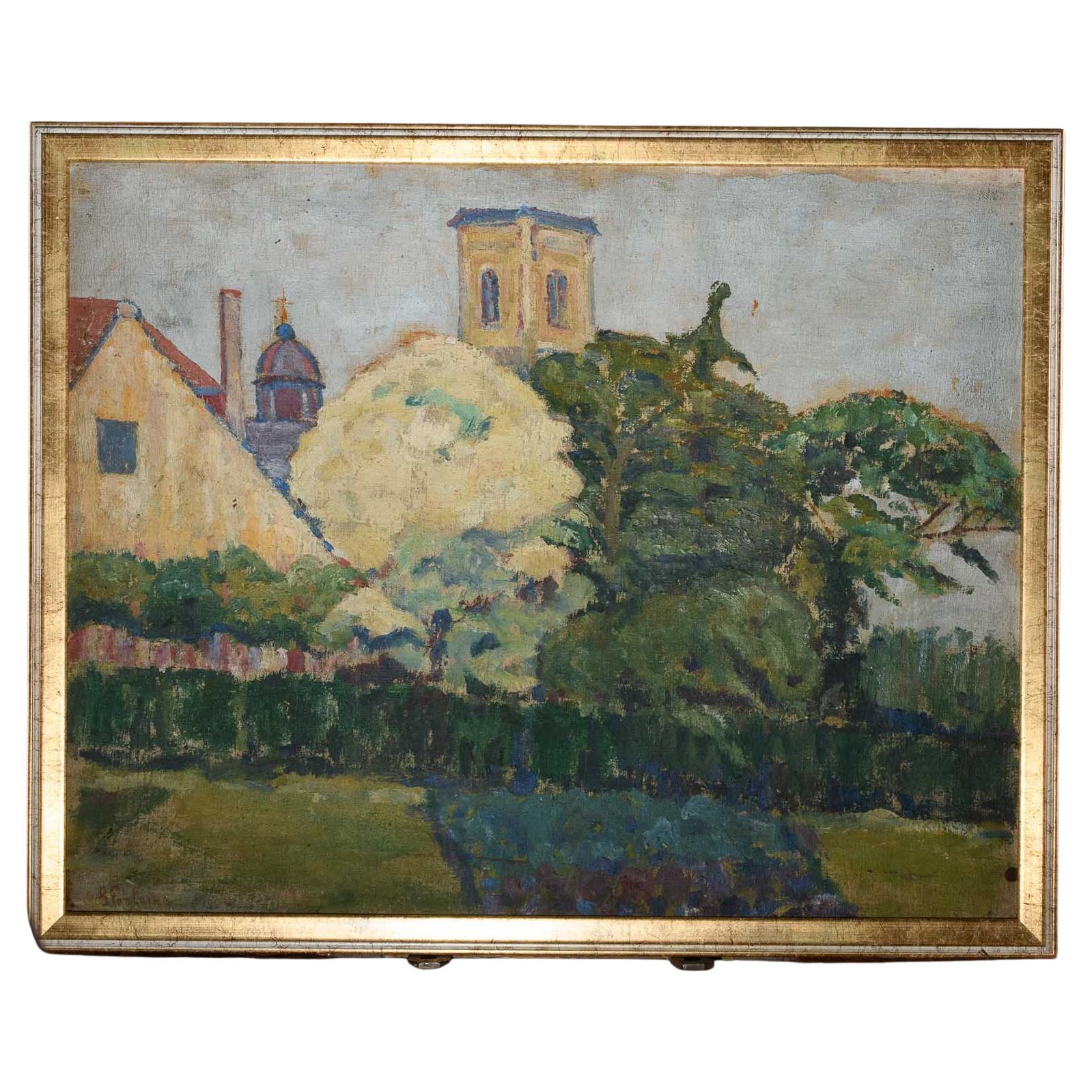 Peinture de paysage de Gustave Fontaine (1877-1952), Belgique. huile sur toile.