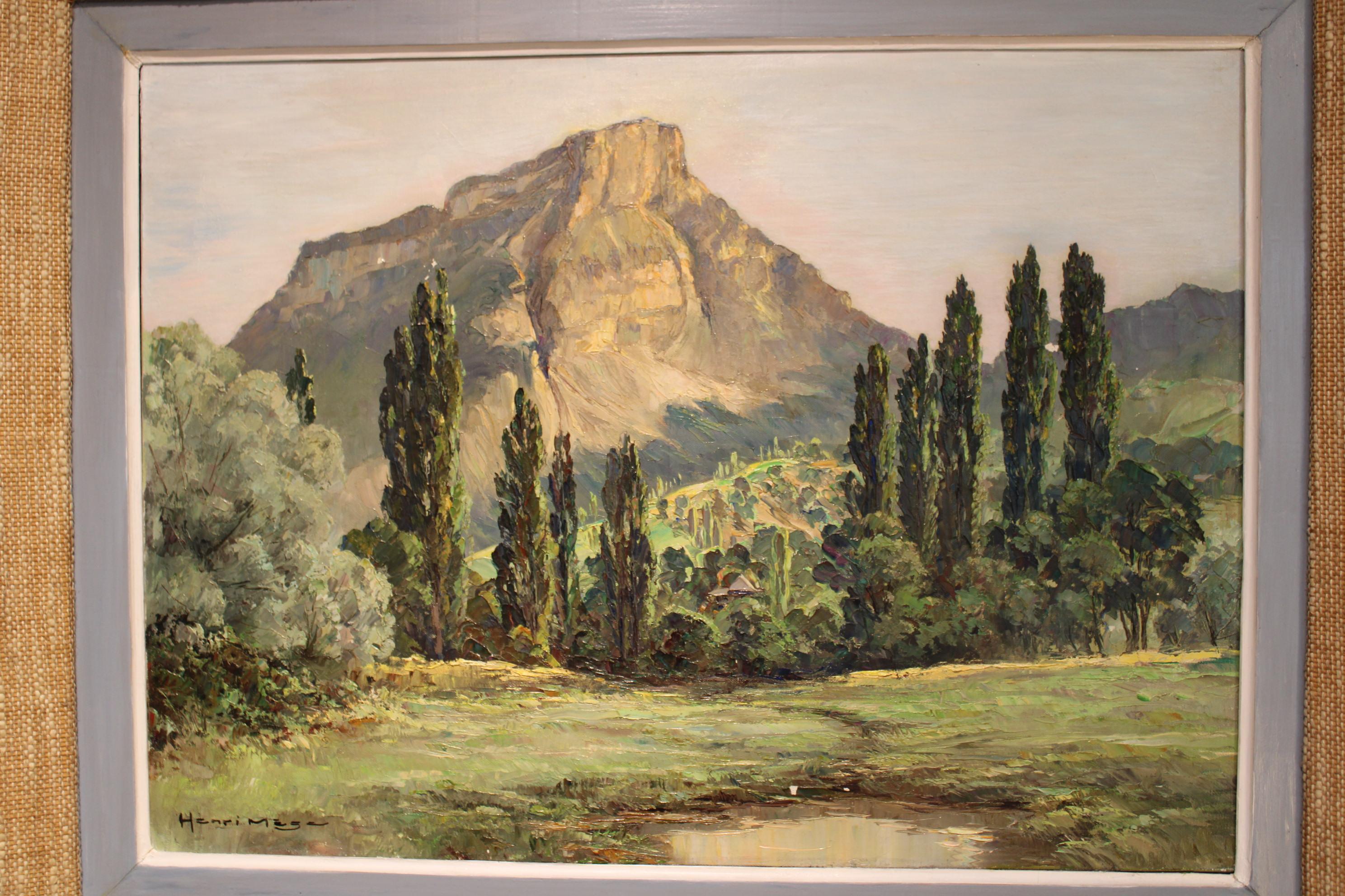 Landscape Painting by Henri Mege, France 20th Century In Fair Condition For Sale In Paris, FR