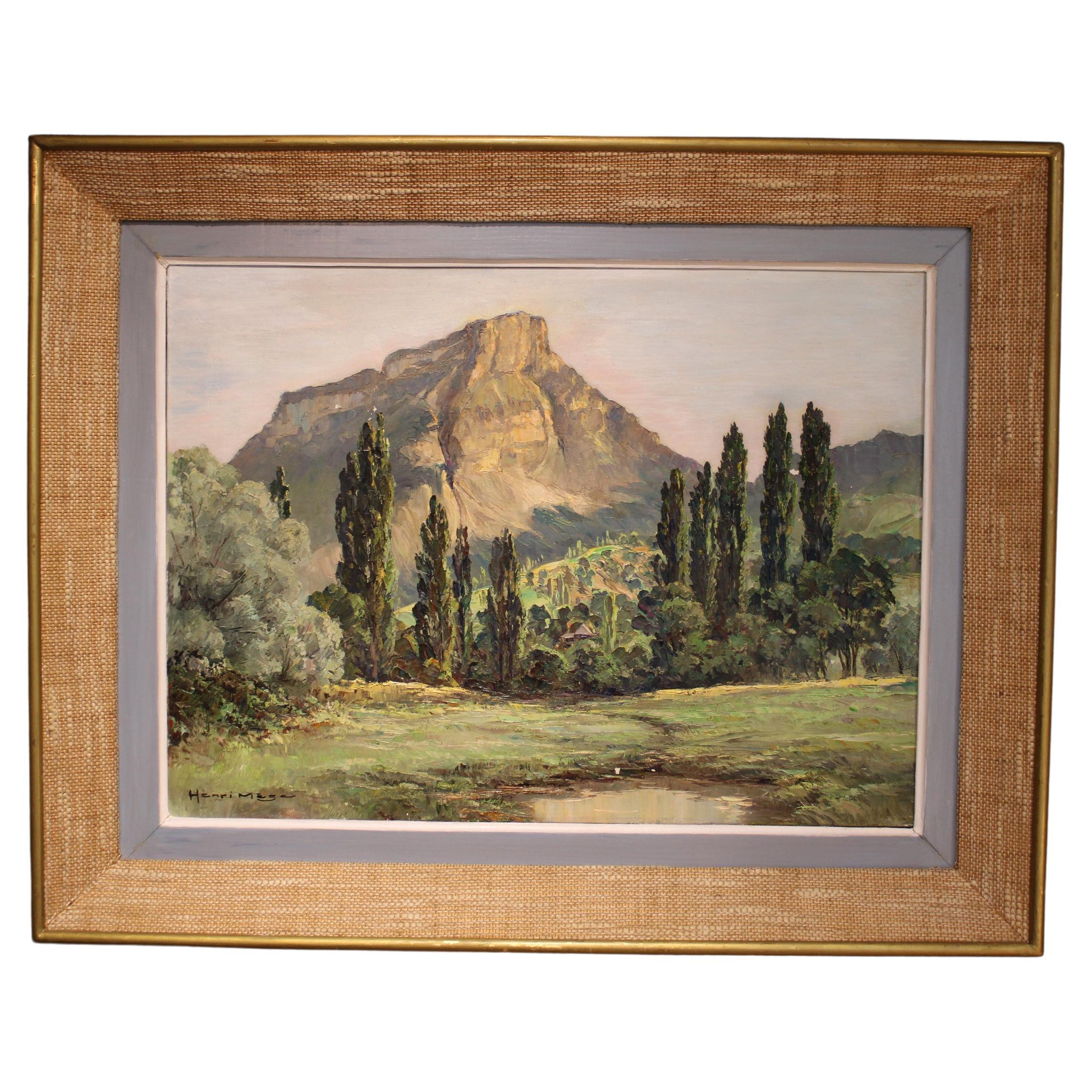 Peinture de paysage d'Henri Mege, France, XXe siècle