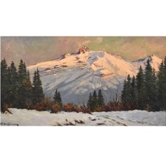 Landscape Painting, Mountain Landscape Painting, Alps, Oil on Canvas, Art Deco