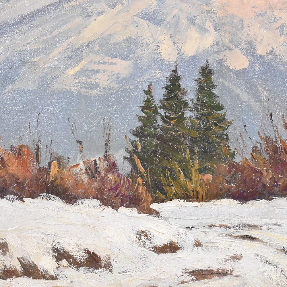 Peinture de paysage, peinture de paysage de montagne, Alpes, huile sur toile, Art déco en vente 1