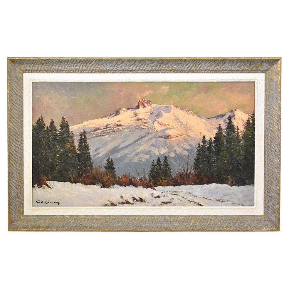 Peinture de paysage, peinture de paysage de montagne, Alpes, huile sur toile, Art déco en vente