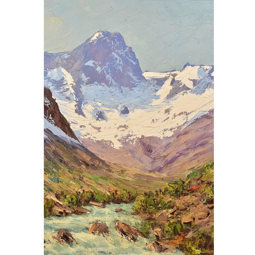 Art Nouveau Landscape Painting, Mountain Landscape Painting, Oil on Canvas, XX For Sale